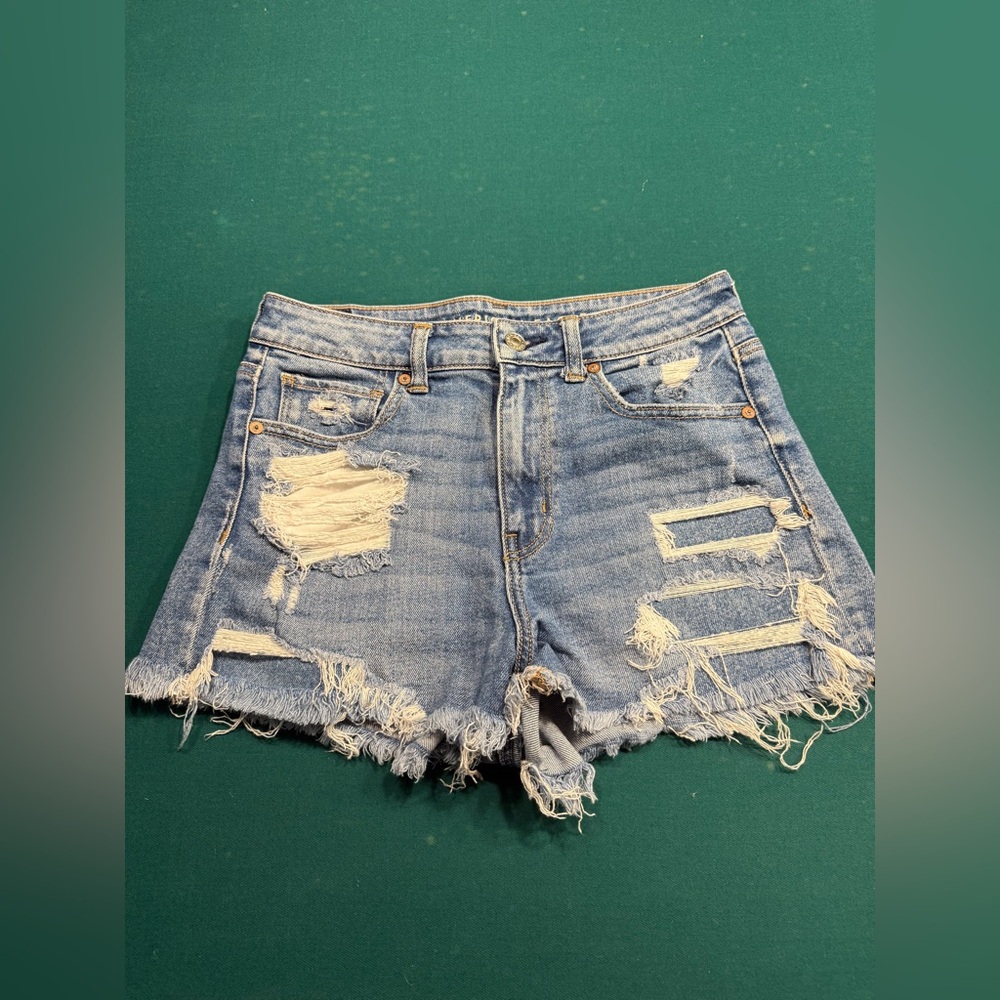 American Eagle Dark Wash High Rise Distressed Denim Shorts